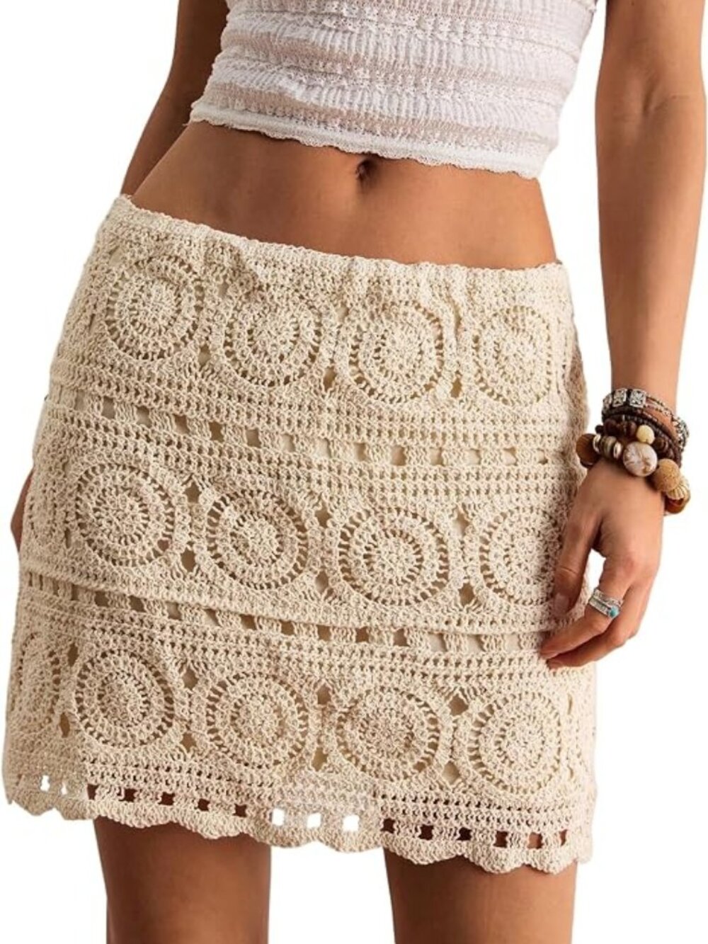 Women's Boho Crochet Mini Skirt Hollow Out Vacation Western Skirt - NWOT - M